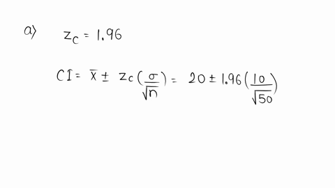simple-random-sample-of-50-items-resulted-in-sample-mean-of-20-the-population-standard-deviation-compute-the-957-confidence-interval-for-the-population-round-your-answers-to-one-decimal-plac-79412