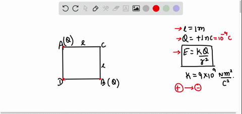 two-equal-charges-quadq-100-mathrmnc-are-situated-at-the-diagonal-corners-a-and-b-of-a-square-of-sid-57544