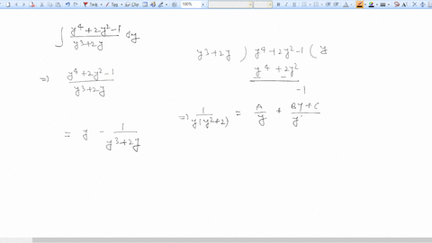 perform-long-division-on-the-integrand-write-the-proper-fraction-as-a-sum-of-partial-fractions_-and-then-evaluate-the-integral_-fr-2y2-dy-y3-2y-perform-long-division-on-the-given-integrand-a-49803