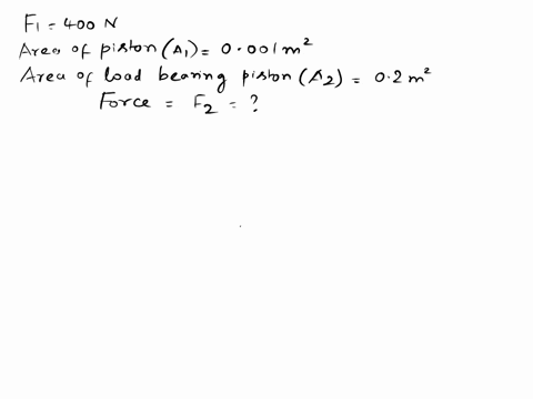 in-a-hydraulic-system-a-force-of-400-n-is-exerted-on-a-piston-with-an-area-of-0001-m2-the-load-bearing-piston-in-the-system-has-an-area-of-02-m2-what-is-the-force-exerted-from-the-hydraulic-25636