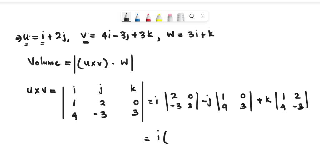 SOLVED: Find the volume of the parallelepiped (box) determined by U, V ...