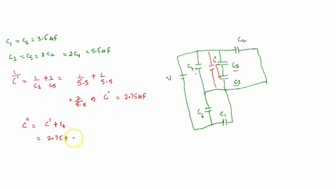 in-the-figure-a-25-v-battery-is-connected-across-capacitors-of-capacitances-c1-c6-35-uf-and-c3-c5-20c2-20c4-55-uf-what-are-a-the-equivalent-capacitance-ceq-of-the-capacitors-and-b-the-charge-69898