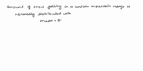 the-amount-of-snowfall-falling-in-a-certain-mountain-range-is-normally-distributed-with-a-mean-of-91-inches-and-a-standard-deviation-of-10-inches-what-is-the-probability-that-the-mean-annual-62538