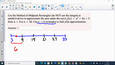 use-the-method-of-midpoint-rectangles-do-not-use-the-integral-or-antiderivative-to-approximate-the-area-under-the-curve-fc-1-2c-5-from-x-3-to-x-33-use-n-5-rectangles-to-find-your-approximati-70635