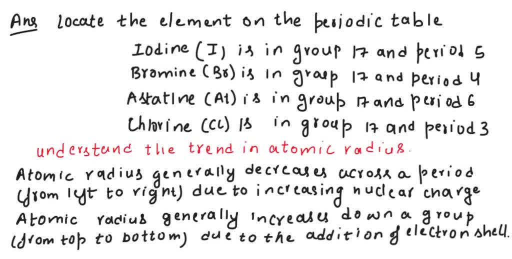 Using only the periodic table arrange the following elements in order of increasing atomic