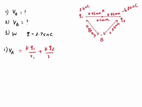 two-point-charges-q1240ncq1240nc-and-q2680ncq2680nc-are-0100-mm-apart-point-aa-is-midway-between-them-point-bb-is-0080-mm-from-q1q1-and-0060-mm-from-q2q2-see-figure-1-take-the-electric-poten-59275
