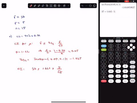 use-the-sample-information-x-x-37-5-n-15-to-calculate-the-following-confidence-intervals-for-assuming-the-sample-is-from-a-normal-population-a-90-percent-confidence-round-your-answers-to-4-d-77868