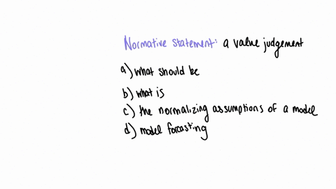 question-10-a-normative-statement-is-a-statement-regarding-a-what-should-be-b-what-is-c-the-normalizing-assumptions-of-an-economic-model-d-the-forecast-of-a-model-question-11-positive-economics-deals