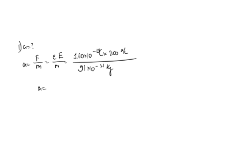 an-electron-enters-the-region-of-a-uniform-electric-field-as-shown-with-vi-4-x-106-ms-and-e-_-200-nc-the-horizontal-length-of-the-plates-is-2-0100-m-what-is-the-magnitude-of-electrons-accele-23626