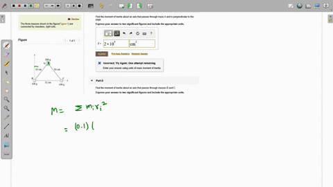 find-the-moment-of-inertia-about-an-axis-that-passes-through-mass-andis-perpendicular-to-the-page-express-your-answer-to-two-significant-figures-and-include-the-appropriate-units-review-the-22291