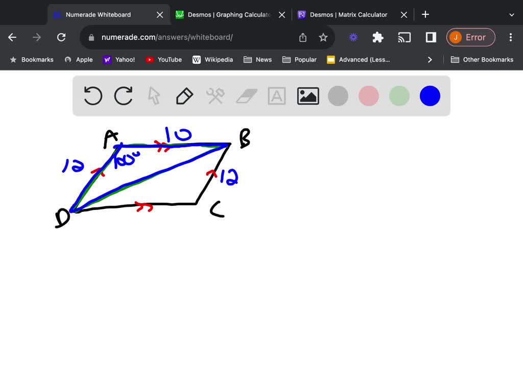 Construct a parallelogram ABCD such that L AB = 10 cm; BC = 12 cm and