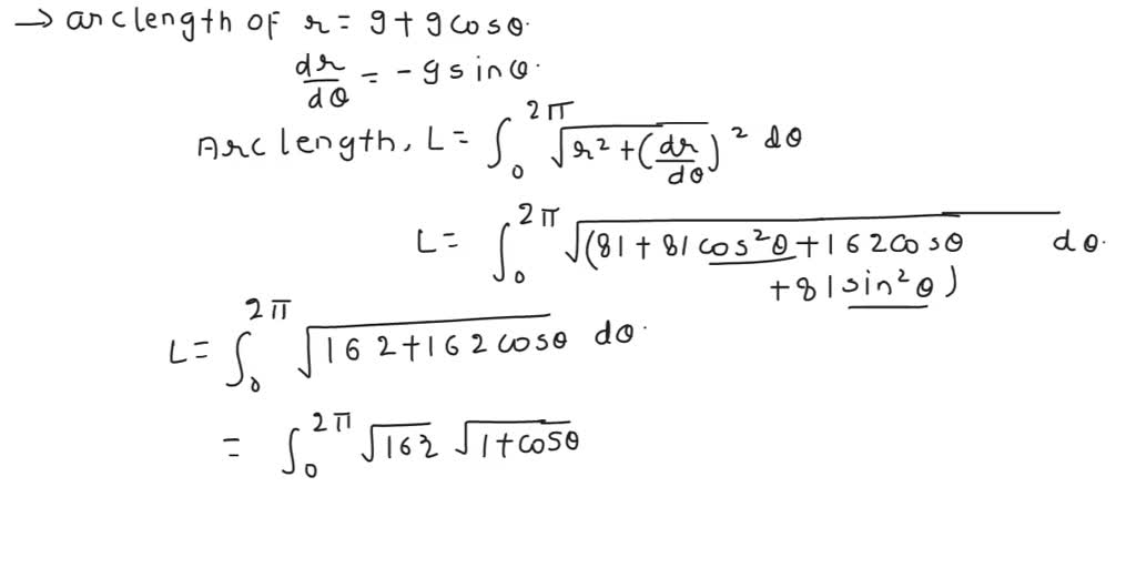 SOLVED Find The Arc Length Of The Polar Curve Described By R 9 9 Cos 0