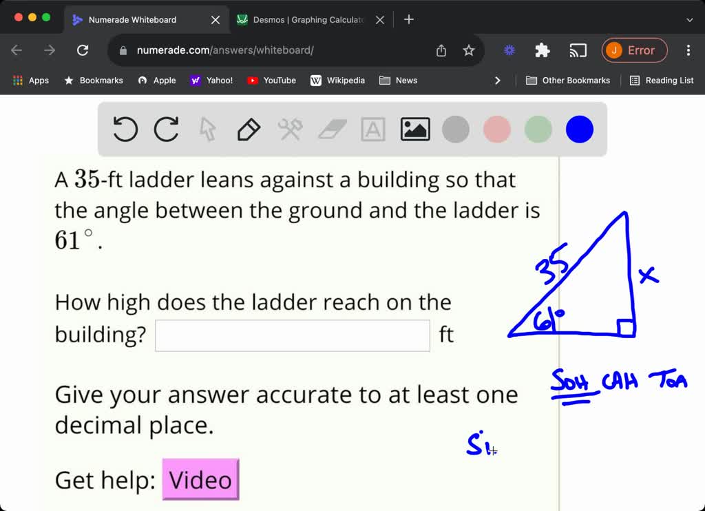 SOLVED: A 35-ft ladder leans against a building so that the angle ...