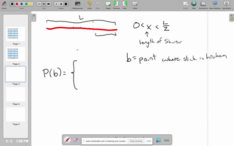 a stick of unit length is broken into two pieces the break occurs at a ...