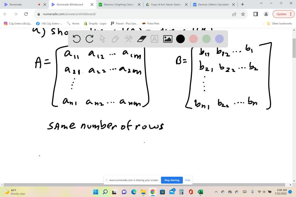 SOLVED: Let A and B be row equivalent matrices Then, which ofthe ...