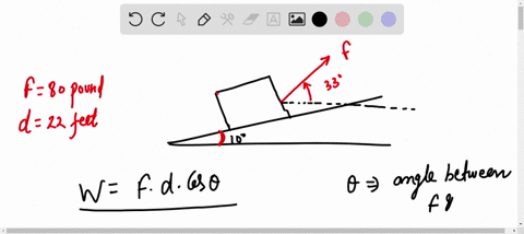 a-force-of-80-pounds-on-rope-is-used-t0-pull-box-up-ramp-inclined-at-10-from-the-horizontal-the-figure-shows-that-the-rope-forms-an-angle-of-33-with-the-horizontal-how-much-work-is-done-pull-89749