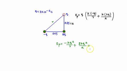 10-two-point-charges-are-located-at-two-of-the-vertices-of-a-right-triangle-as-shown-in-the-figure_-if-a-third-charge-q-is-brought-from-infinity-and-placed-at-the-third-vertex_-what-will-its-65327