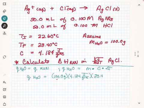 in-a-coffee-cup-calorimeter-500-ml-of-0100-m-agno3-and-500-ml-of-0100-m-hcl-are-mixed-the-following-reaction-occurs-ag-aq-cl-aq-agcls-if-the-two-solutions-are-each-initially-at-2260c-and-if-34292