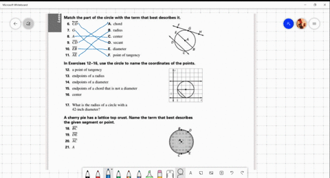 match-the-part-of-the-circle-with-the-term-that-best-describes-chord-7-6-rdius-cenicr-ecuni-10-eb-dameter-point-of-tangency-in-exercises-12-16-use-the-circle-to-name-the-coordinates-of-the-p-65784