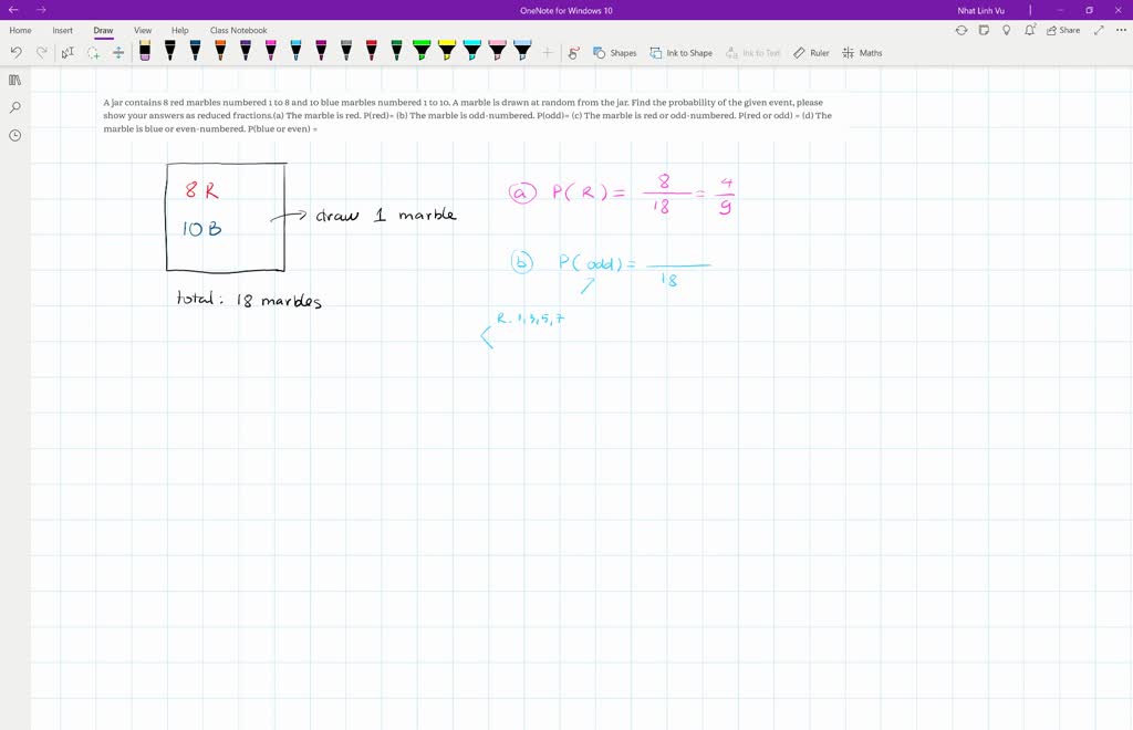 SOLVED A jar contains 8 red marbles numbered 1 to 8 and 10 blue