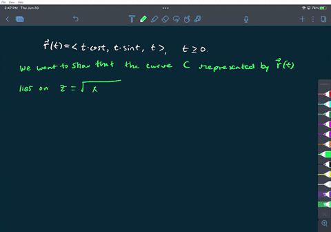 show-that-the-curve-mathbfrt-cos-t-mathbfit-sin-t-mathbfjt-mathbfk-t-geq-0-lies-on-the-cone-zsqrtx-4-40858