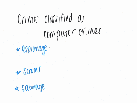 which-of-the-following-crimes-could-be-classified-as-computer-crimes-espionage-assault-and-scams-assault-scams-and-sabotage-espionage-scams-and-sabotage-espionage-assault-and-sabotage