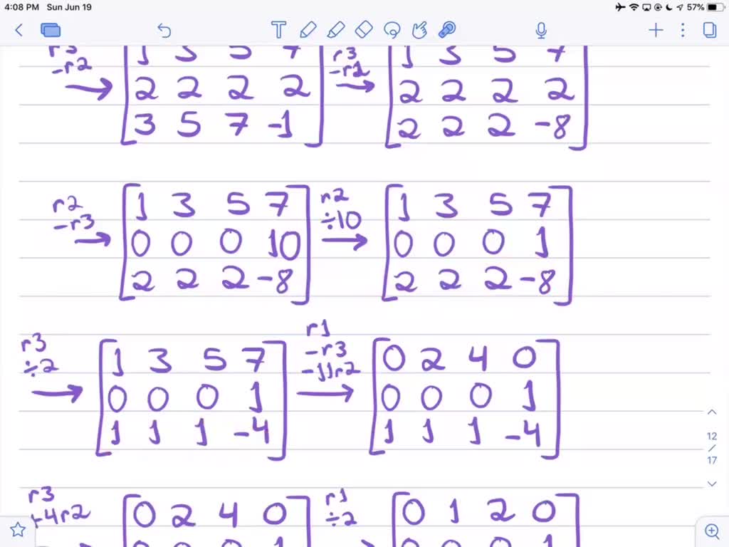 SOLVED Row reduce the matrices in Exercises 3 and 4 to reduced