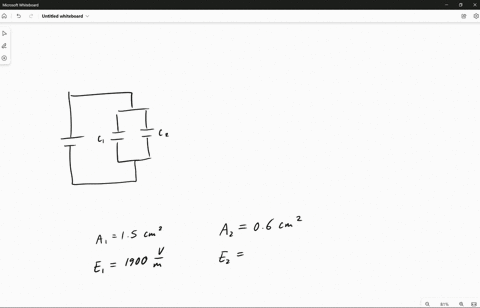 two-parallel-plate-capacitors-with-air-between-the-plates-are-connected-to-a-battery-as-shown-in-the-figure-capacitor-1-has-a-plate-area-of-15-cm2-and-an-electric-field-between-its-plates-of-85805