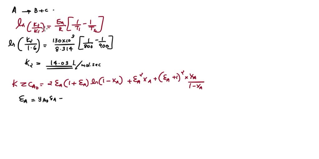 SOLVED: The gas phase reaction A â†’ B + C is to be carried out ...