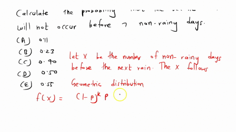 the-probability-of-rain-each-day-is-the-same-and-occurrences-of-rain-are-mutually-inde-pendent-the-expected-number-of-non-rainy-days-before-the-next-rain-is-4-calculate-the-probability-that-07366