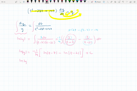 point-a-solve-the-following-initial-value-problem-t2-28t-147dy-y-dt-with-914-1-find-y-as-a-function-of-t-y-b-on-what-interval-is-the-solution-valid-answer-it-is-valid-for-t-c-find-the-limit-00568