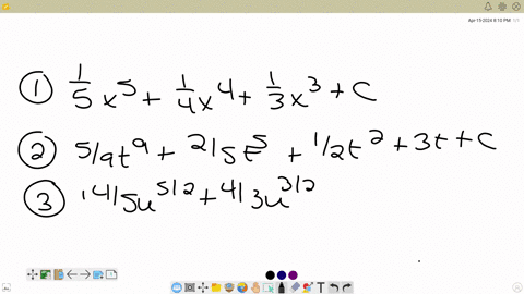 compute-the-general-antiderivative-of-each-function-1-x4-x3-x2dx-2-5t8-2t4-t3dt-3-7u322u12du-4-3x2-4x3-dx-5-3x-dx-6-43t272tdt-7-5y3ydy-8-3x24x1dx2x-9-2sin-3cosd-10-5ex-edx