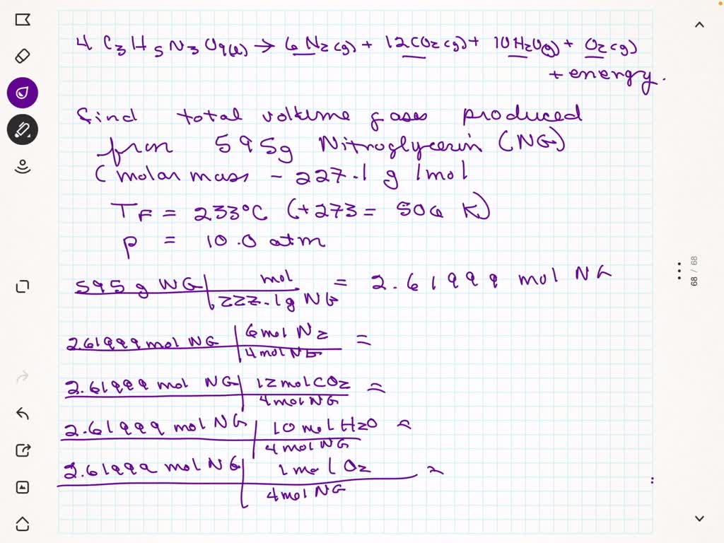 SOLVED: 39. Nitroglycerin (227.1 g/mol) releases a large amount of ...