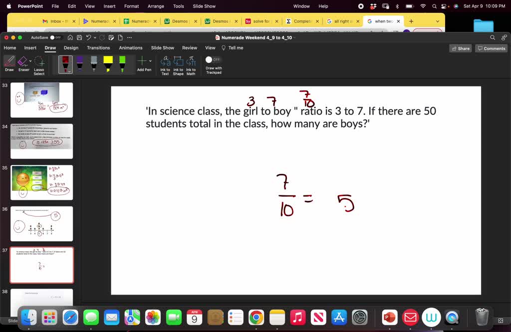 'In science class, the girl to boy " ratio is 3 to 7. If there are 50