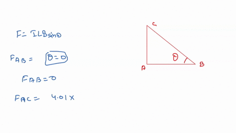 the-triangular-loop-of-wire-shown-in-the-drawing-carries-a-current-of-i-401-a-a-uniform-magnetic-field-is-directed-parallel-to-side-ab-of-the-triangle-and-has-a-magnitude-of-245-t-a-find-the-38966
