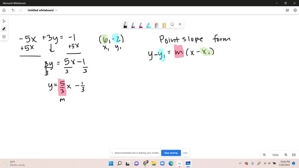 SOLVED: Find the equation of a line which is parallel to -5x + 3y = -1
