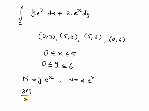 use-greens-theorem-to-evaluate-the-line-integral-along-the-given-positively-oriented-curve-c-yex-dx-2ex-dy-c-is-the-rectangle-with-vertices-0-0-5-0-5-6-and-0-6-11021