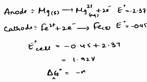gibbs-energy-change-rg-is-related-to-cell-potential-ecell-by-the-equation-rgnfecell-where-n-is-the-number-of-moles-of-electrons-transferred-and-f96500c-mol1-is-the-faradays-constant-part-a-c-17449