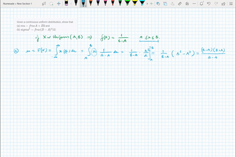 given-a-continuous-uniform-distribution-show-that-a-mufracab2-and-b-sigma2fracb-a212-22394