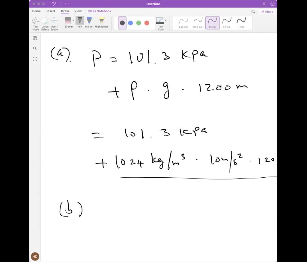 SOLVED (a) Calculate the absolute pressure at an ocean depth of 1,200