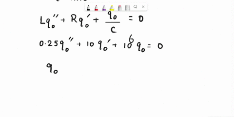 find-the-charge-on-the-capacitor-in-an-series-rlc-circuit-when-l-025-henry-h-r-10-ohms-0-c1x10-6-farad-f-elt-0-qo-qo-coulombs-c-and-q0-io-0-10-points-89763
