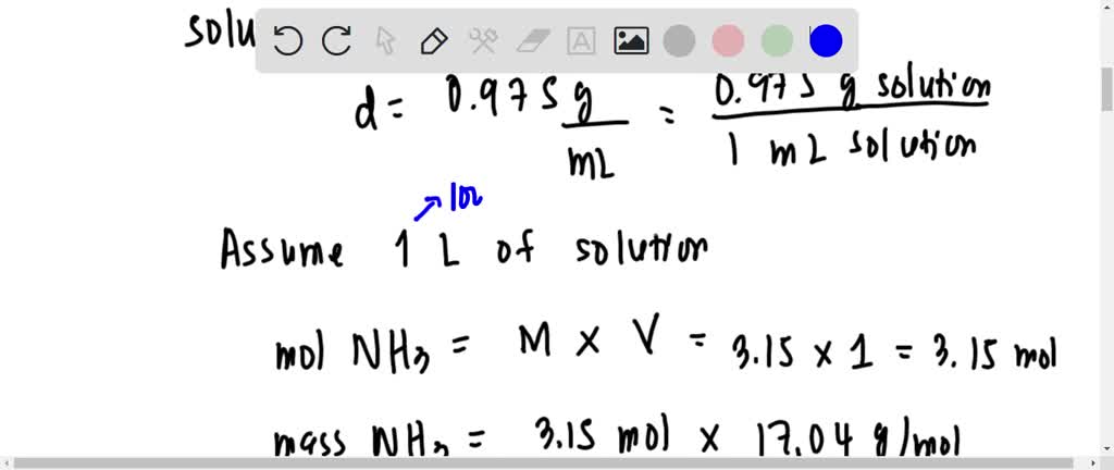 SOLVED: A solution consists of 36.9 g of ammonia (NH3), 145.1 g water ...