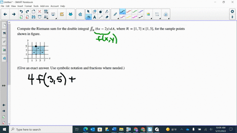 compute-the-riemann-sum-for-the-double-integral-fr-6x-2y-da-where-r-17-x-15-for-the-sample-points-shown-in-figure-3-5-give-an-exact-answer-use-symbolic-notation-and-fractions-where-needed-s3-99294