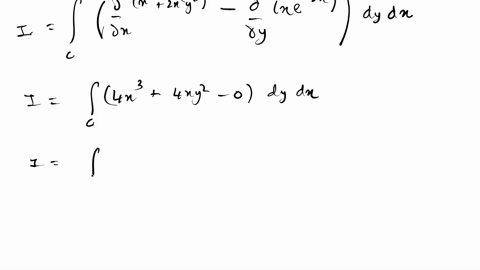 use-greens-theorem-to-evaluate-the-line-integral-along-the-given-positively-oriented-curve_-xe-3x-dx-x4-2x2y2-dy-c-is-the-boundary-of-the-region-between-the-circles-x2-y2-1-and-x2-y2-25-92367