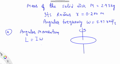a-uniform-solid-disk-of-mass-m-295-kg-and-radius-r-0200-m-rotates-about-a-fixed-axis-perpendicular-to-its-face-with-angular-frequency-597-rads-a-calculate-the-magnitude-of-the-angular-moment-69038