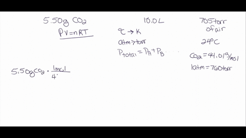 a-piece-of-dry-ice-solid-carbon-dioxide-with-a-mass-of-550-g-is-placed-in-a-100-l-vessel-that-already-contains-air-at-705-torr-and-24-c-after-the-carbon-dioxide-has-totally-sublimed-what-is-17989