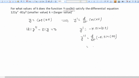 For what values of k does the function y coskt satisfy the...