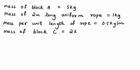 a-trolley-of-mass-5-kg-on-a-horizontal-smooth-surface-is-pulled-by-a-load-of-2kg-through-a-uniform-rope-abc-of-length-2-m-and-mass-1-kgas-the-rope-falls-from-bc0-m-to-bc2-m-its-acceleration-24196