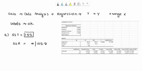 use-the-table-and-the-given-regression-equation-to-answer-parts-3-through-e-y-11046x-compute-the-three-sums-of-squares-sst-ssr-and-sse-using-the-defining-formulas_-sst-155-type-an-integer-or-37843