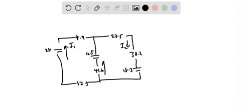 2-determine-the-magnitude-and-direction-of-the-conventional-current-in-each-of-the-three-branches-of-the-circuit-below-indicate-the-current-directions-you-use-to-write-your-kirchoff-s-rule-e-17417